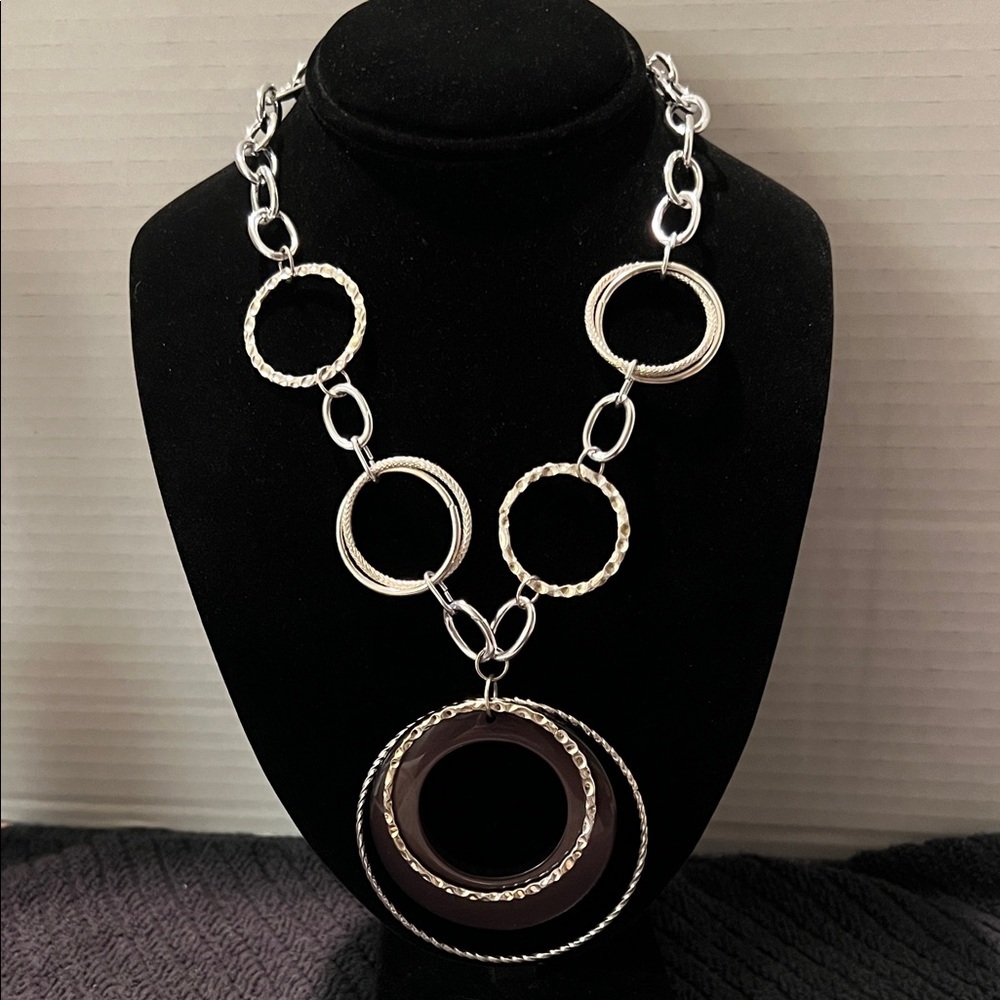 Silver and Brown/Black Circle Link Necklace